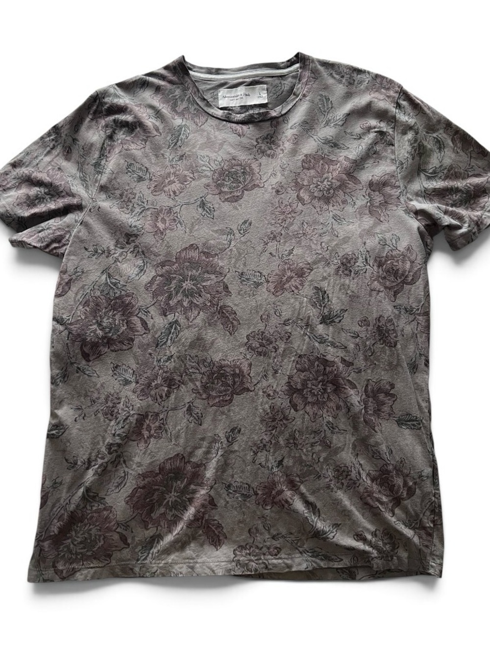 Abercrombie & Fit h  Soft A&F TEE Floral Crewneck All Cotton Taupe & Mauve Sz L